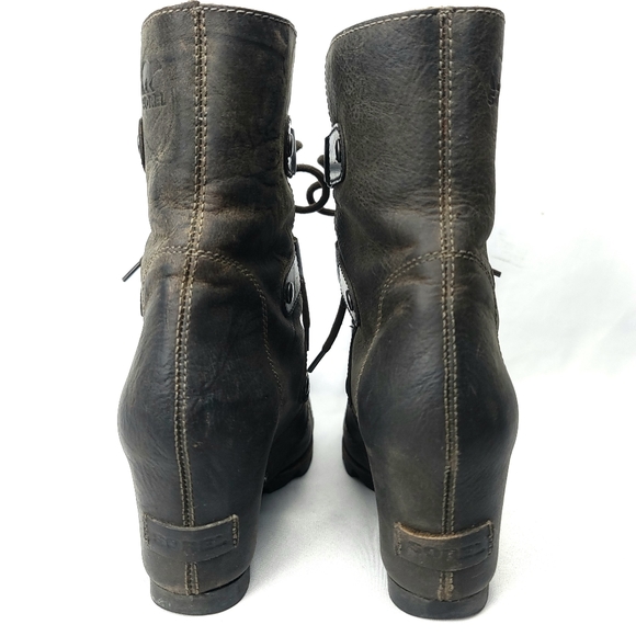 SOREL Joan of Arctic Leather Helen Wedge Lace-Up Sz US7.5 - Picture 4 of 13
